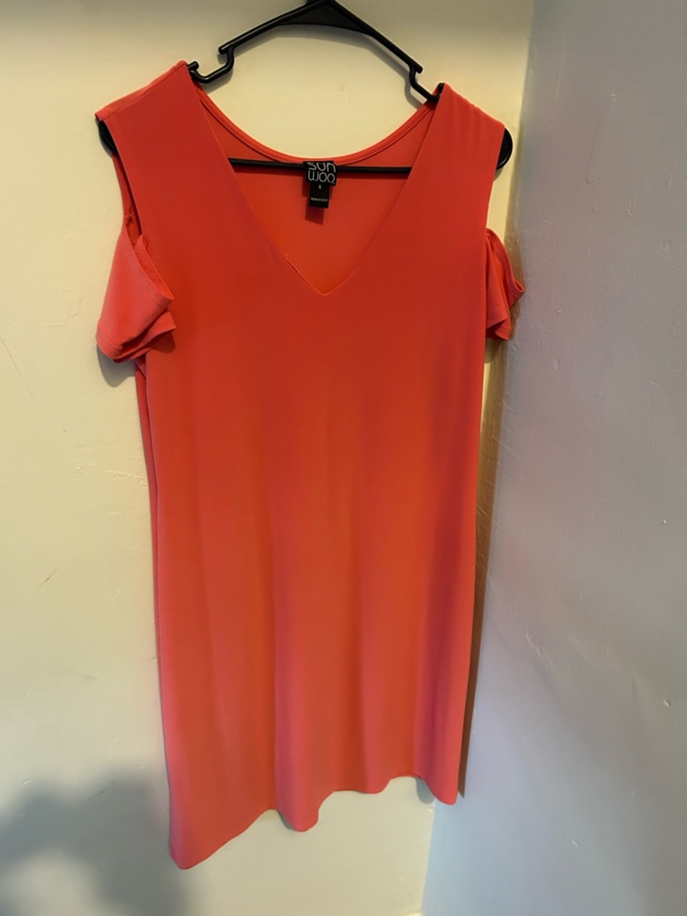 Coral Cold-Shoulder V-Neck Dress